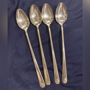Vintage Prestige Plate Set of 4 Ice Tea Spoons Silverplate 7  1/2 " Long